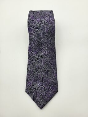 Forsyth Purple and Silver Paisley Silk Tie